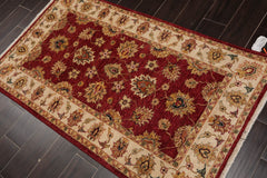 3x5 Rusty Red, Beige, Sage Color Hand Knotted Agra 100% Wool Traditional Oriental Rug