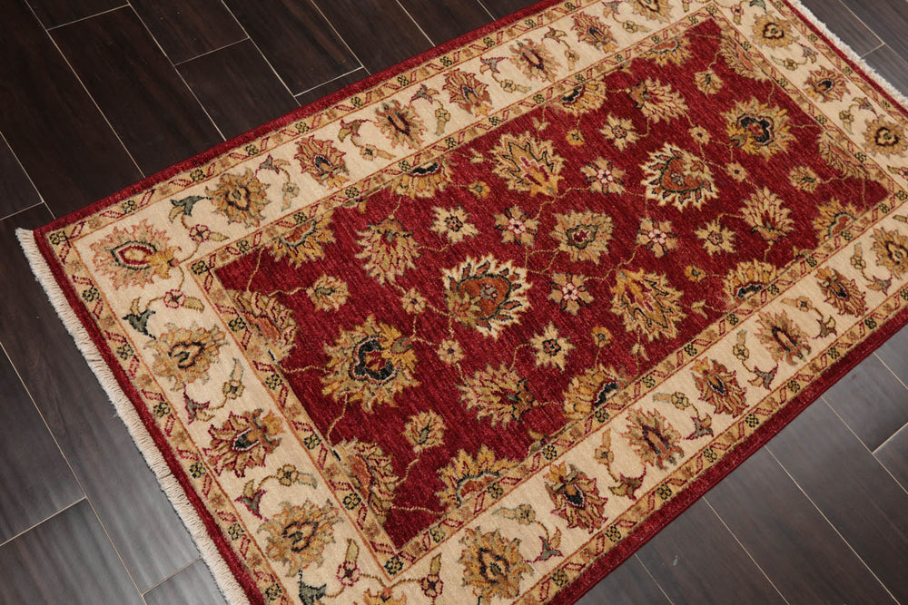 3x5 Rusty Red, Beige, Sage Color Hand Knotted Agra 100% Wool Traditional Oriental Rug