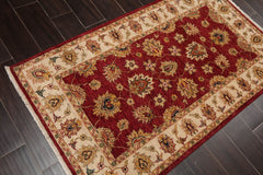 3x5 Rusty Red, Beige, Sage Color Hand Knotted Agra 100% Wool Traditional Oriental Rug