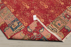6x9 Rust, Mint, Raspberry Color Hand Knotted 100% Wool Traditional Oriental Rug