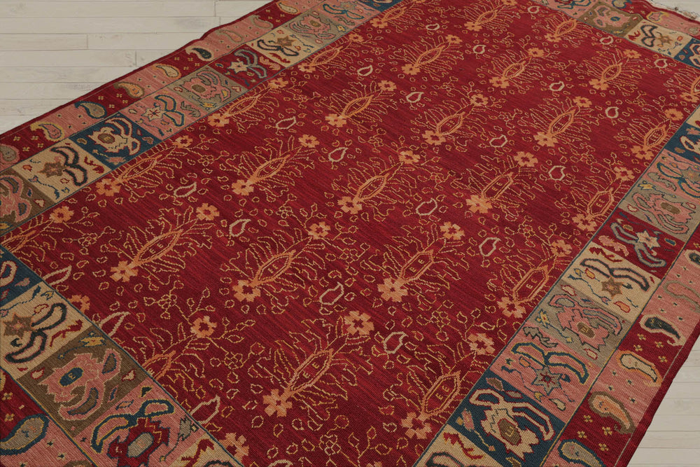 6x9 Rust, Mint, Raspberry Color Hand Knotted 100% Wool Traditional Oriental Rug