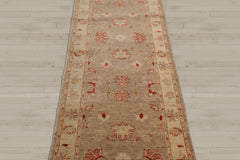 2'6x10 Taupe, Beige, Coral Color Hand Knotted Chobi Peshawar 100% Wool Traditional Oriental Rug