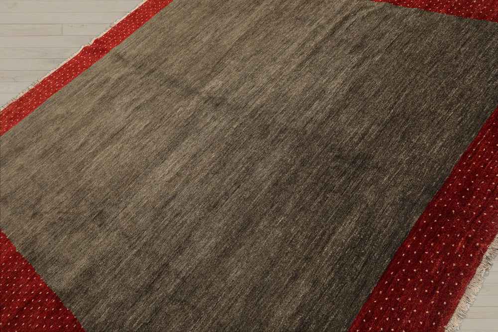 8' Square Mossy Gray, Rusty Red, Beige Color Hand Knotted Gabbeh 100% Wool Modern Oriental Rug