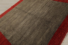 8' Square Mossy Gray, Rusty Red, Beige Color Hand Knotted Gabbeh 100% Wool Modern Oriental Rug