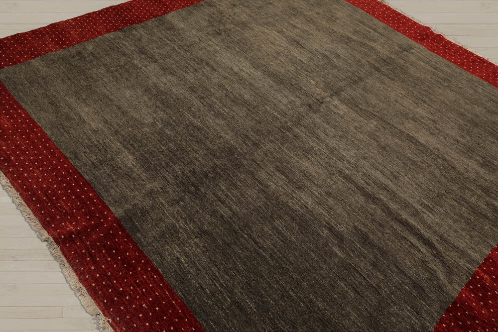 8' Square Mossy Gray, Rusty Red, Beige Color Hand Knotted Gabbeh 100% Wool Modern Oriental Rug