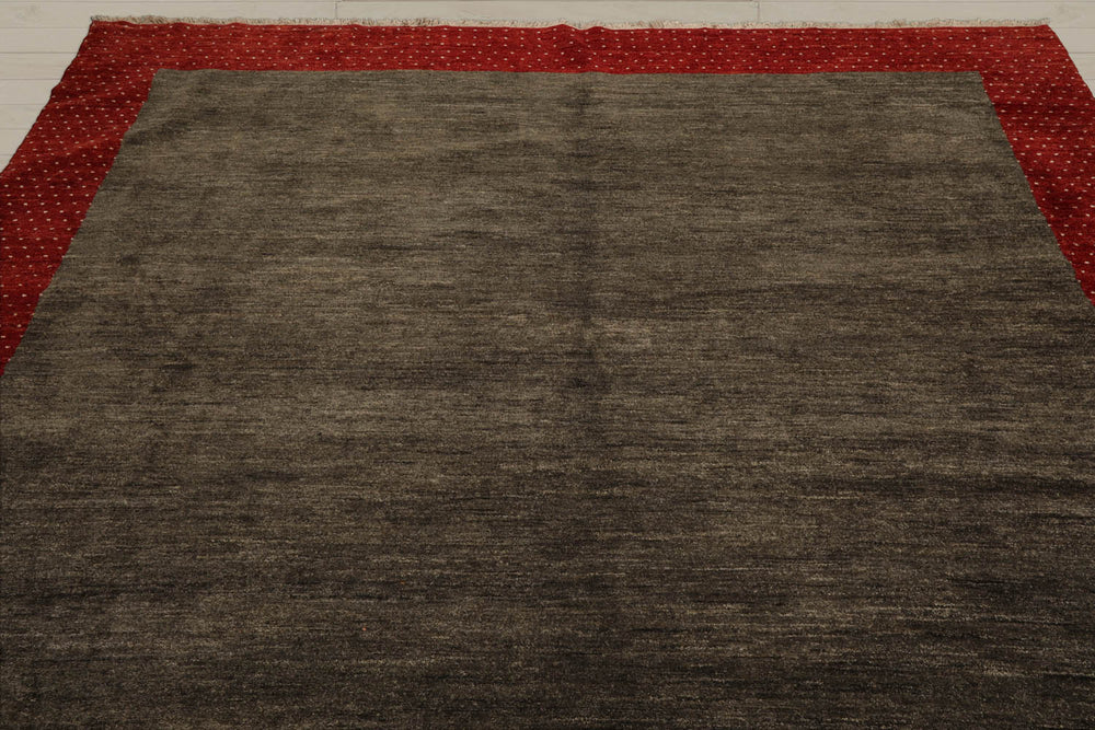 8' Square Mossy Gray, Rusty Red, Beige Color Hand Knotted Gabbeh 100% Wool Modern Oriental Rug