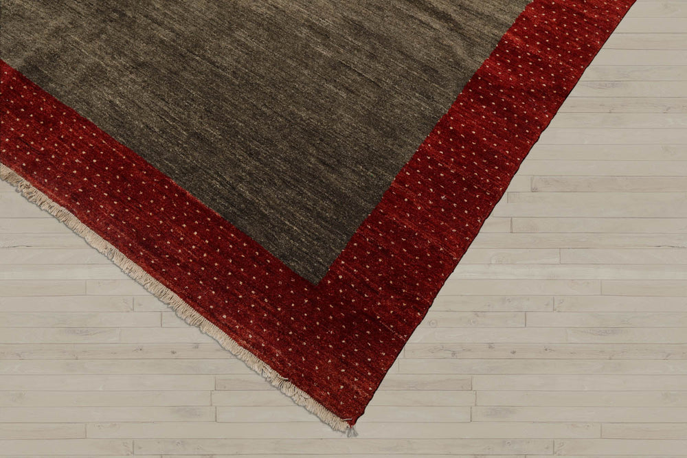 8' Square Mossy Gray, Rusty Red, Beige Color Hand Knotted Gabbeh 100% Wool Modern Oriental Rug