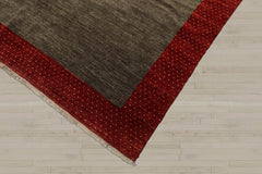 8' Square Mossy Gray, Rusty Red, Beige Color Hand Knotted Gabbeh 100% Wool Modern Oriental Rug