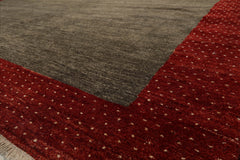 8' Square Mossy Gray, Rusty Red, Beige Color Hand Knotted Gabbeh 100% Wool Modern Oriental Rug