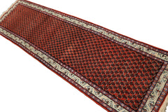 Runner Orange, Ivory, Celadon Color Hand Knotted Wool Traditional Oriental Rug