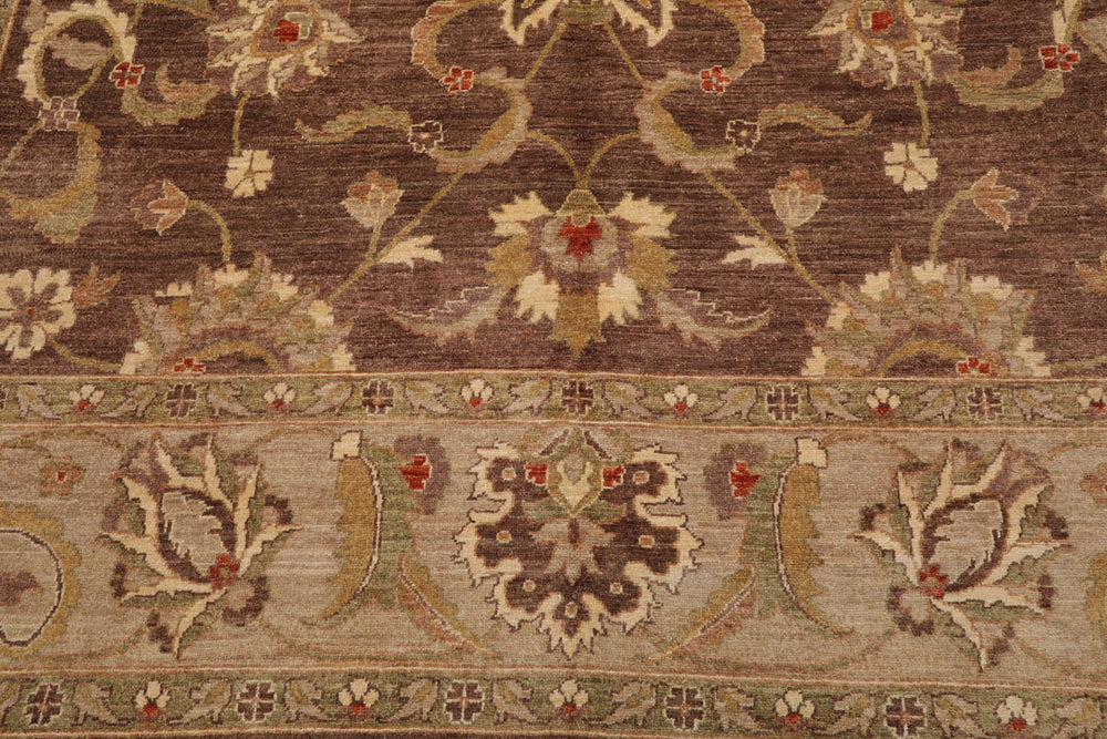 9x12 Brown, Tan, Sage Color Hand Knotted Chobi Peshawar 100% Wool Traditional Oriental Rug