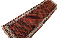 Runner Orange, Ivory, Celadon Color Hand Knotted Wool Traditional Oriental Rug