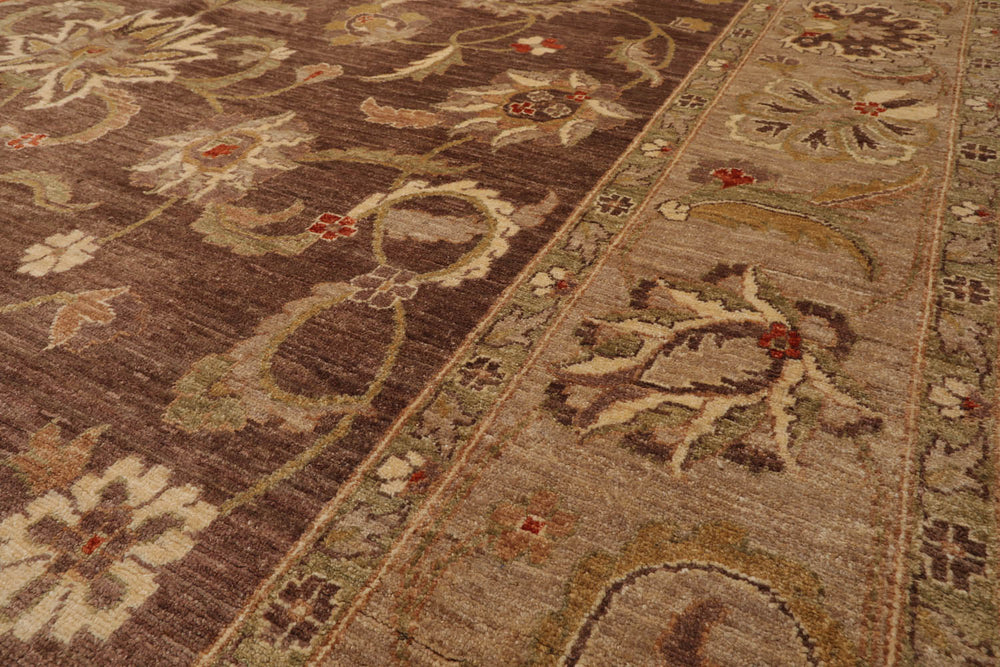 9x12 Brown, Tan, Sage Color Hand Knotted Chobi Peshawar 100% Wool Traditional Oriental Rug