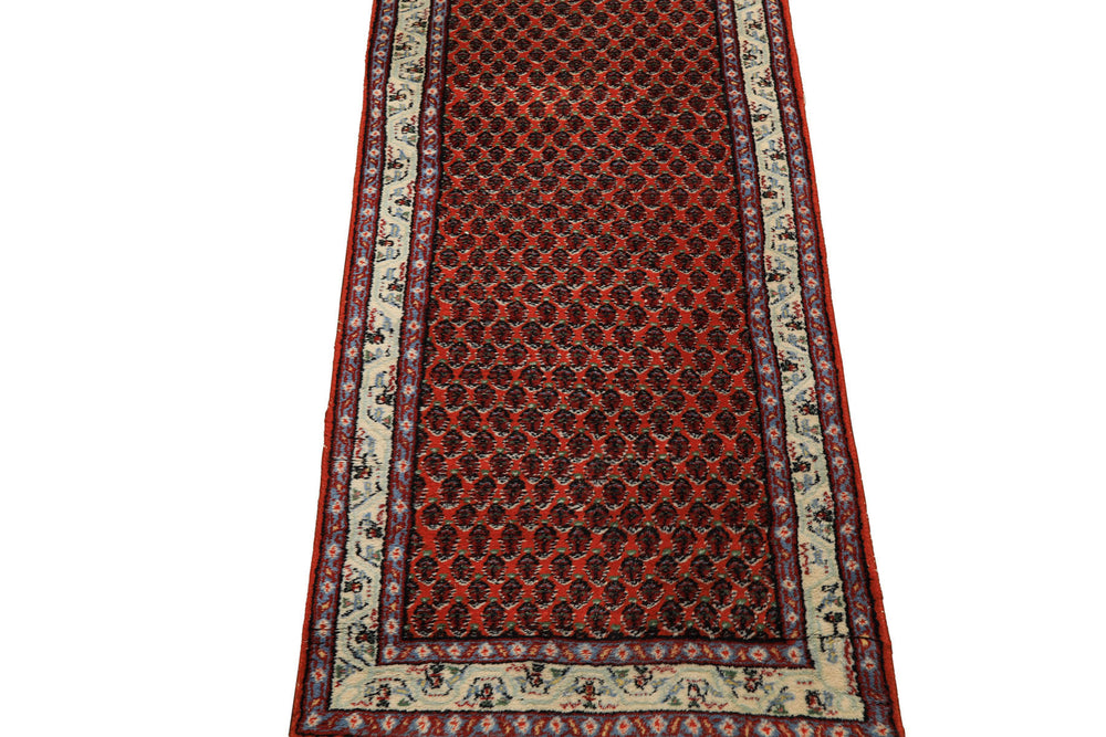Runner Orange, Ivory, Celadon Color Hand Knotted Wool Traditional Oriental Rug