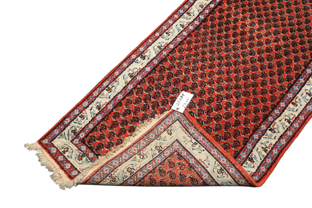 Runner Orange, Ivory, Celadon Color Hand Knotted Wool Traditional Oriental Rug