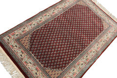 3x5 Maroon, Ivory, Aqua Color Hand Knotted Wool Traditional Oriental Rug