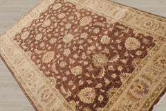 5x8 Brown, Beige, Tan Color Hand Knotted Chobi Peshawar 100% Wool Traditional Oriental Rug