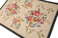4x6 Ivory, Gray, Black Color Hand Knotted French Aubusson Needlepoint Wool Traditional Oriental Rug
