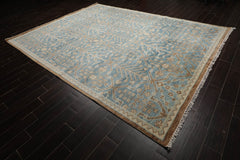 Multi Size Aqua Beige Gray Color Hand Knotted Oushak Wool Transitional Oriental Rug