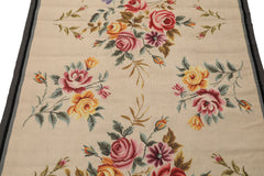 4x6 Ivory, Gray, Black Color Hand Knotted French Aubusson Needlepoint Wool Traditional Oriental Rug