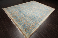 Multi Size Aqua Beige Gray Color Hand Knotted Oushak Wool Transitional Oriental Rug