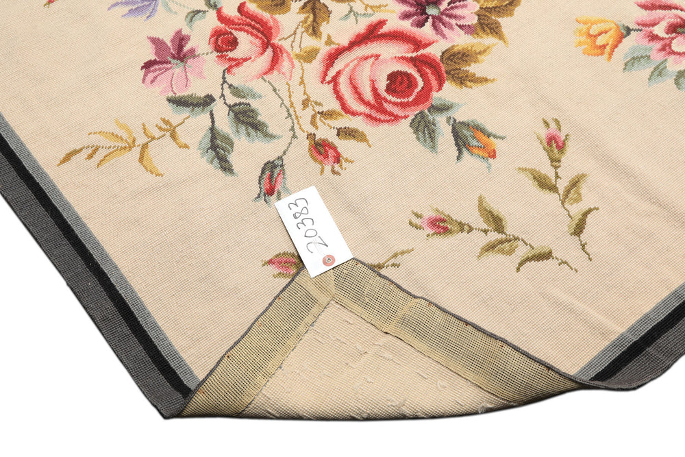 4x6 Ivory, Gray, Black Color Hand Knotted French Aubusson Needlepoint Wool Traditional Oriental Rug