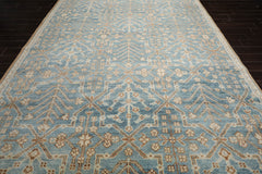 Multi Size Aqua Beige Gray Color Hand Knotted Oushak Wool Transitional Oriental Rug