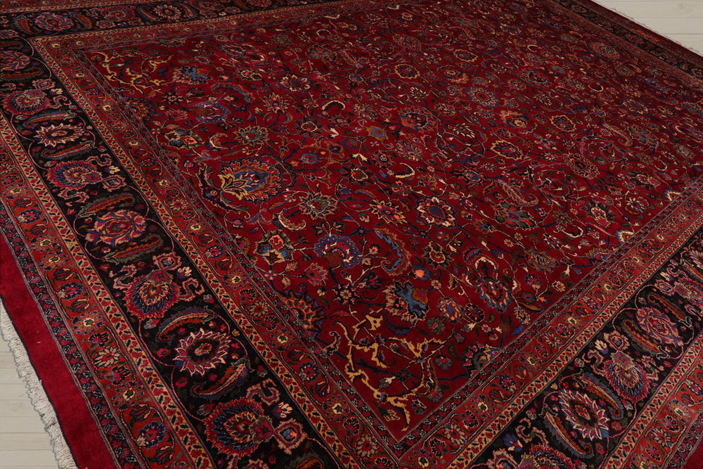 Palace Burgundy, Midnight Blue, Burnt Orange Color Hand Knotted Mashad 100% Wool Traditional Oriental Rug