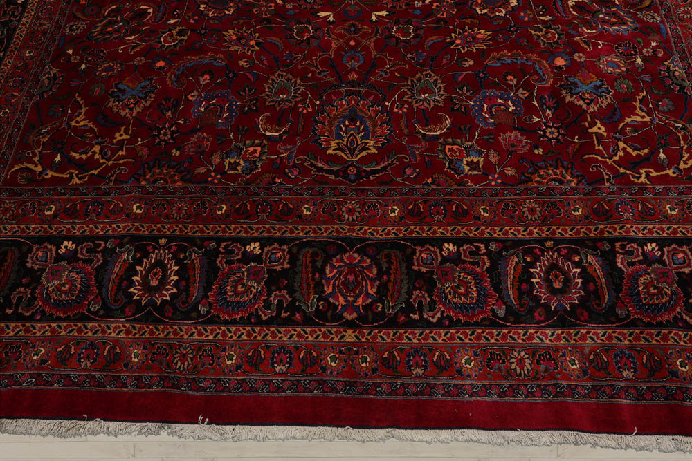 Palace Burgundy, Midnight Blue, Burnt Orange Color Hand Knotted Mashad 100% Wool Traditional Oriental Rug