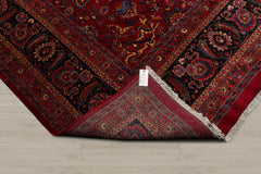 Palace Burgundy, Midnight Blue, Burnt Orange Color Hand Knotted Mashad 100% Wool Traditional Oriental Rug