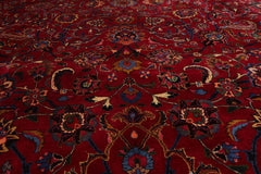 Palace Burgundy, Midnight Blue, Burnt Orange Color Hand Knotted Mashad 100% Wool Traditional Oriental Rug