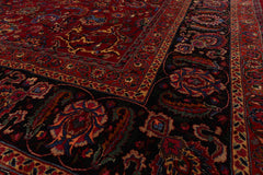 Palace Burgundy, Midnight Blue, Burnt Orange Color Hand Knotted Mashad 100% Wool Traditional Oriental Rug