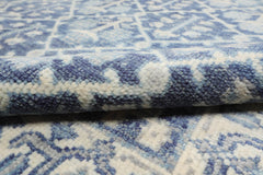Knotted Rug Blue Gold Hand Knotted Multi Size Wool Oushak Transitional Rugs
