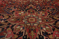 8x11 Rust, Midnight Blue, Rose Color Hand Knotted Heriz 100% Wool Traditional Oriental Rug
