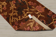 Runner Brown, Gold, Navy Color Hand Knotted 100% Wool Transitional Oriental Rug