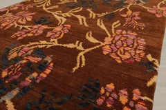 Runner Brown, Gold, Navy Color Hand Knotted 100% Wool Transitional Oriental Rug
