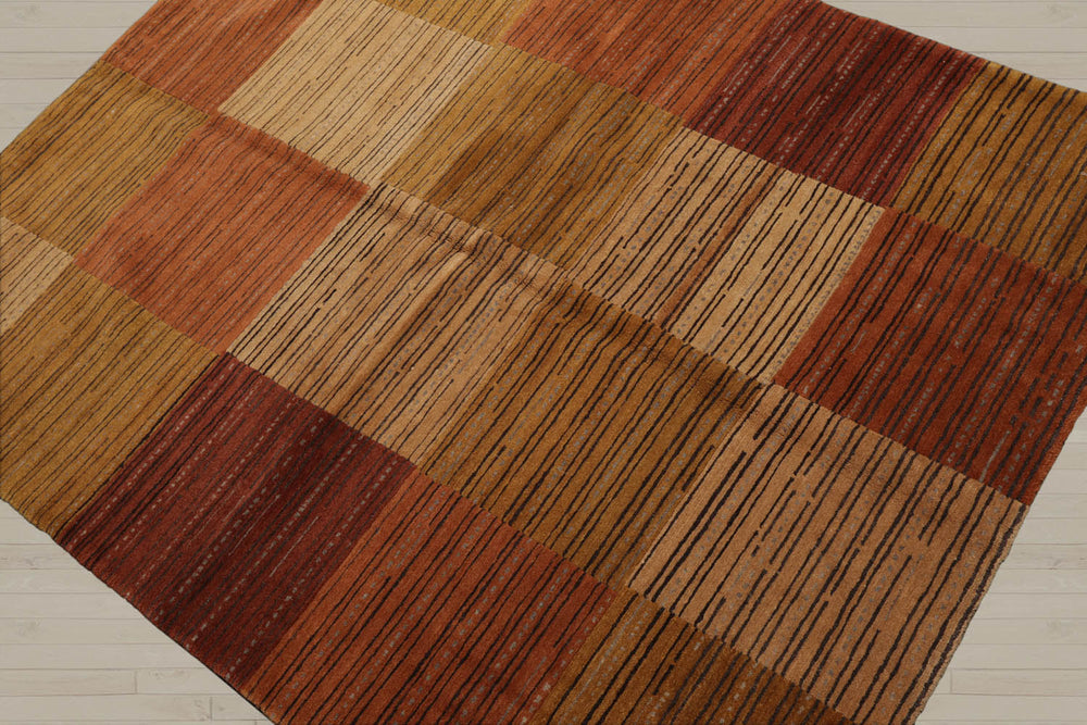 4x6 Rust, Gold, Tan Color Hand Knotted 100% Wool Modern Oriental Rug