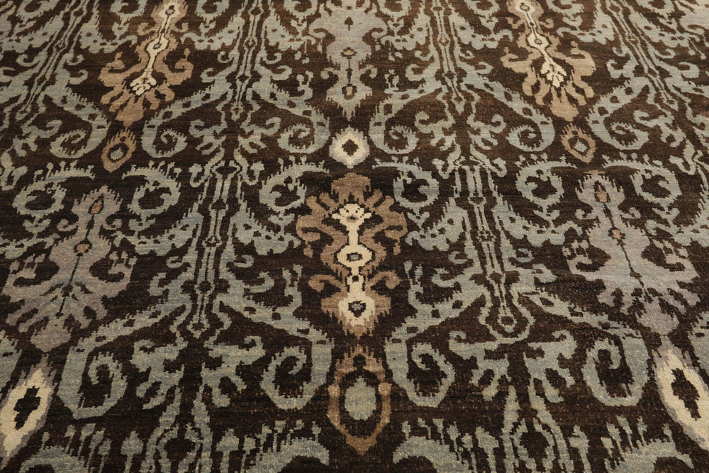 8x10 Brown, Slate, Ivory Color Hand Knotted 100% Wool Transitional Oriental Rug