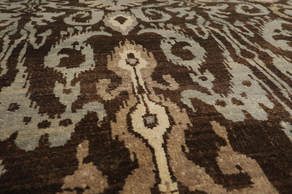 8x10 Brown, Slate, Ivory Color Hand Knotted 100% Wool Transitional Oriental Rug