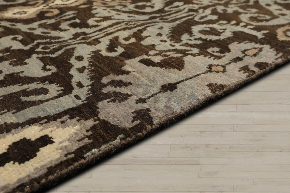 8x10 Brown, Slate, Ivory Color Hand Knotted 100% Wool Transitional Oriental Rug