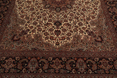 Knotted Rug Ivory Black Hand Knotted 8'x10' Pak Persian Tabriz Traditional 100% Wool Oriental Area Rug