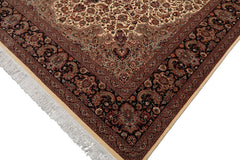 Knotted Rug Ivory Black Hand Knotted 8'x10' Pak Persian Tabriz Traditional 100% Wool Oriental Area Rug