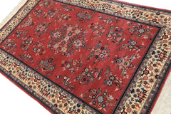 4x6 Rose, Ivory, Aqua Color Hand Knotted Pak Persian New Zealand Wool Traditional Oriental Rug