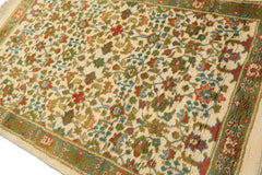 4x6 Ivory, Lime, Turquoise Color Hand Knotted Indo Kashan Wool Traditional Oriental Rug