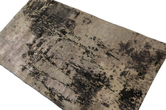 Knotted Rug Gray Ivory Hand Knotted 3'x5' Abstract Modern Contemporary Tibetan Wool and Silk Oriental Area Rug