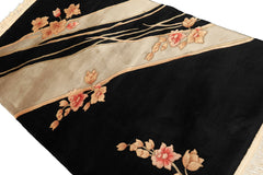 3x5 Black, Gray, Peach Color Hand Knotted Wool Transitional Oriental Rug