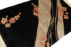 3x5 Black, Gray, Peach Color Hand Knotted Wool Transitional Oriental Rug