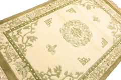 4x6 Ivory, Olive, Green Color Hand Knotted Indo Tibetan Wool Oriental Rug