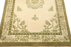 4x6 Ivory, Olive, Green Color Hand Knotted Indo Tibetan Wool Oriental Rug