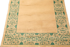 4x6 Tan, Green, Color Hand Knotted Indo Tibetan Wool Transitional Oriental Rug